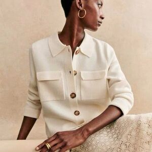 Sezane Cream Button-Front Knit Cardigan